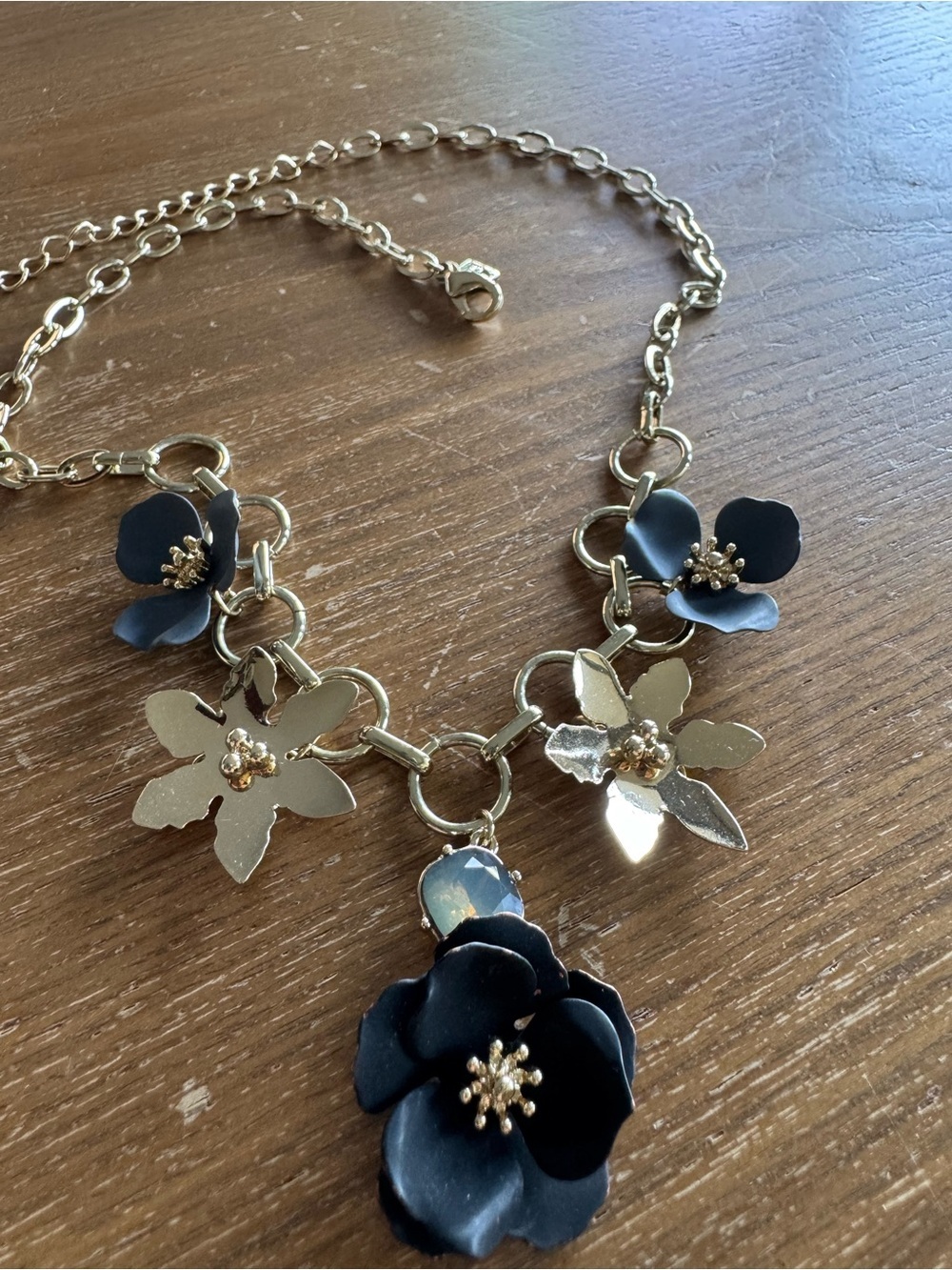 Banana Republic Gold Tone Necklace with Black Floral Charms